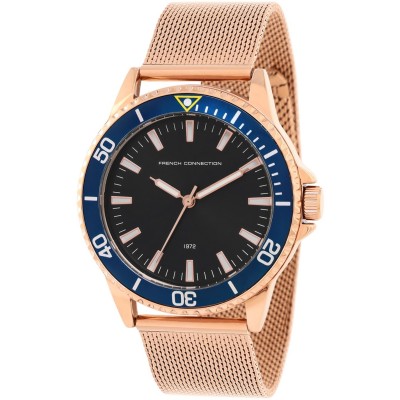 часовник,часовници,french,connection,connection,mens,edge,analog,watch,rose,gold,strap,black