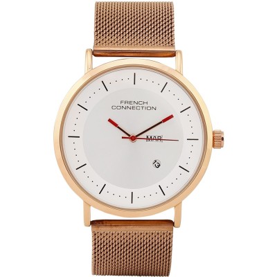 часовник,часовници,аксесоари,на,разпродажба,french,connection,connection,ikon,silver,round,analog,watch,with,rose,gold,strap,for,men,silver