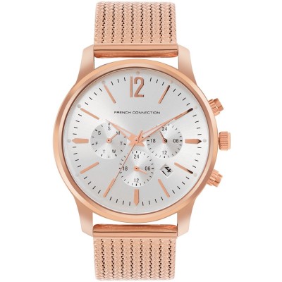 часовник,часовници,аксесоари,на,разпродажба,french,connection,connection,duke,silver,round,analog,watch,with,rose,gold,strap,for,men,silver