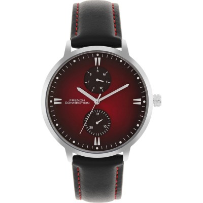 часовник,часовници,аксесоари,на,разпродажба,french,connection,connection,men,printed,dial,&,leather,straps,analogue,watch,maroon
