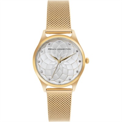часовник,часовници,аксесоари,на,разпродажба,french,connection,connection,cleo,white,round,analog,watch,with,gold,mesh,strap,for,women,white