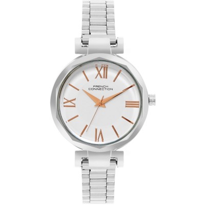 часовник,часовници,аксесоари,на,разпродажба,french,connection,french,connection,silver,case,round,shape,silver,strap,quartz,watch,white