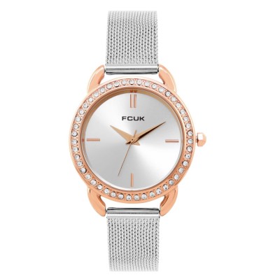 часовник,часовници,аксесоари,на,разпродажба,french,connection,french,connection,rose,case,round,shape,silver,strap,quartz,watch,white