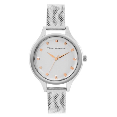 часовник,часовници,аксесоари,на,разпродажба,french,connection,french,connection,silver,case,round,shape,silver,strap,quartz,watch,white