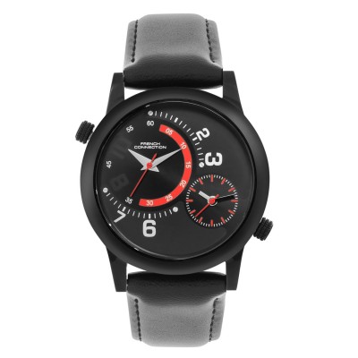 часовник,часовници,аксесоари,на,разпродажба,french,connection,french,connection,black,case,round,shape,black,strap,quartz,watch,black