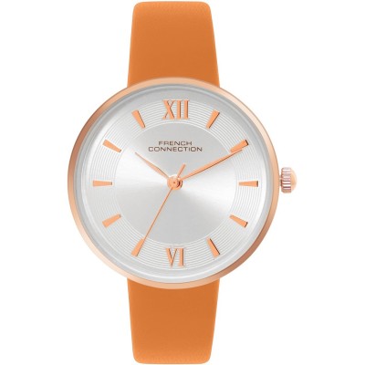 часовник,часовници,аксесоари,на,разпродажба,french,connection,french,connection,rose,case,round,shape,tan,strap,quartz,watch,silver