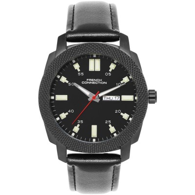 часовник,часовници,аксесоари,на,разпродажба,french,connection,french,connection,black,case,round,shape,black,strap,quartz,watch,black