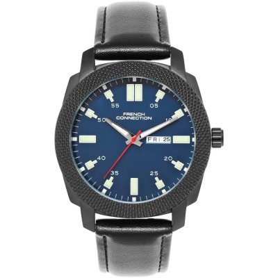 часовник,часовници,аксесоари,на,разпродажба,french,connection,french,connection,black,case,round,shape,black,strap,quartz,watch,blue