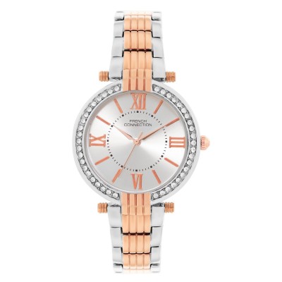 часовник,часовници,аксесоари,на,разпродажба,french,connection,french,connection,silver,case,round,shape,rose,two,tone,strap,quartz,watch,silver