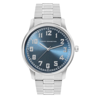 часовник,часовници,аксесоари,на,разпродажба,french,connection,french,connection,silver,case,round,shape,silver,strap,quartz,watch,teal,blue