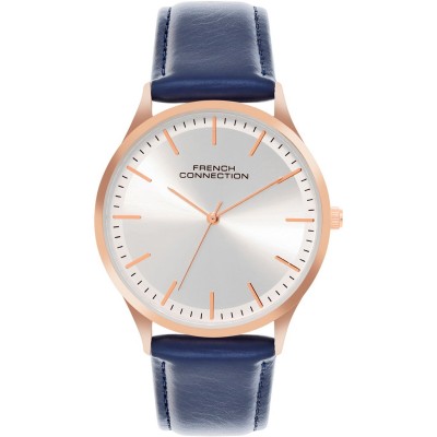 часовник,часовници,аксесоари,на,разпродажба,french,connection,french,connection,rose,case,round,shape,blue,strap,quartz,watch,silver