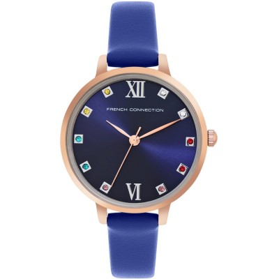 часовник,часовници,аксесоари,на,разпродажба,french,connection,french,connection,rose,case,round,shape,blue,strap,quartz,watch,blue