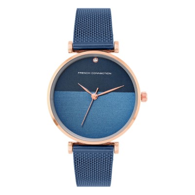часовник,часовници,аксесоари,на,разпродажба,french,connection,french,connection,rose,case,round,shape,blue,strap,quartz,watch,navy,blue