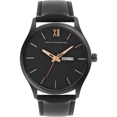 часовник,часовници,аксесоари,на,разпродажба,french,connection,french,connection,black,case,round,shape,black,strap,quartz,watch,black