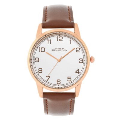 часовник,часовници,аксесоари,на,разпродажба,french,connection,french,connection,rose,case,round,shape,black,strap,quartz,watch,white