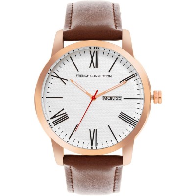 часовник,часовници,аксесоари,на,разпродажба,french,connection,french,connection,rose,case,round,shape,brown,strap,quartz,watch,white