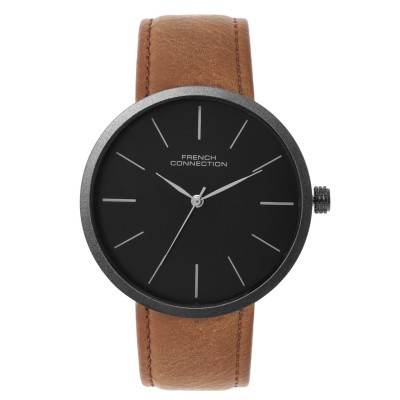 часовник,часовници,аксесоари,на,разпродажба,french,connection,french,connection,black,case,round,shape,brown,strap,quartz,watch,black