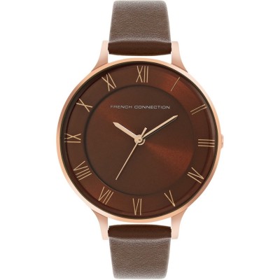 часовник,часовници,аксесоари,на,разпродажба,french,connection,french,connection,rose,case,round,shape,brown,strap,quartz,watch,brown