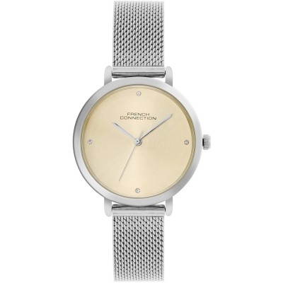 часовник,часовници,аксесоари,на,разпродажба,fcuk,fcuk,silver,case,round,shape,silver,strap,quartz,watch,mustard