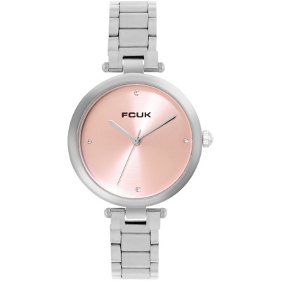 часовник,часовници,аксесоари,на,разпродажба,fcuk,fcuk,silver,case,round,shape,silver,strap,quartz,watch,blush,pink
