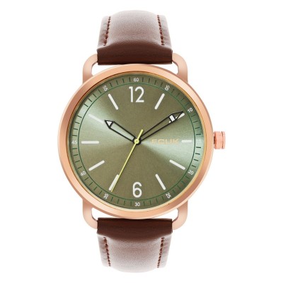 часовник,часовници,аксесоари,на,разпродажба,fcuk,fcuk,rose,case,round,shape,brown,strap,quartz,watch,green