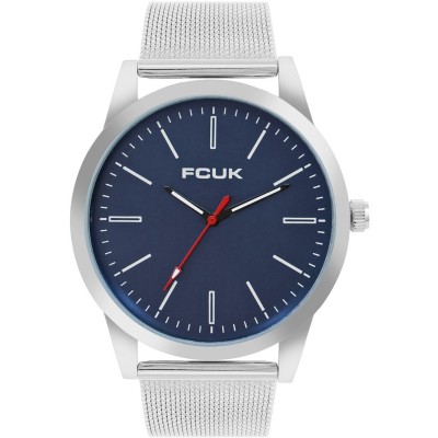 часовник,часовници,аксесоари,на,разпродажба,fcuk,fcuk,silver,case,round,shape,silver,strap,quartz,watch,navy,blue