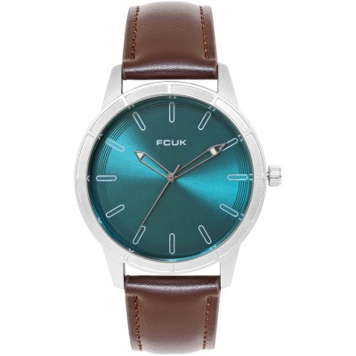 часовник,часовници,аксесоари,на,разпродажба,fcuk,fcuk,silver,case,round,shape,black,strap,quartz,watch,teal,blue