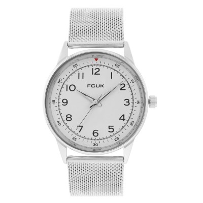 часовник,часовници,аксесоари,на,разпродажба,fcuk,fcuk,silver,case,round,shape,silver,strap,quartz,watch,white