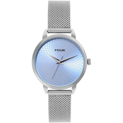 часовник,часовници,аксесоари,на,разпродажба,fcuk,fcuk,silver,case,round,shape,silver,strap,quartz,watch,sky,blue