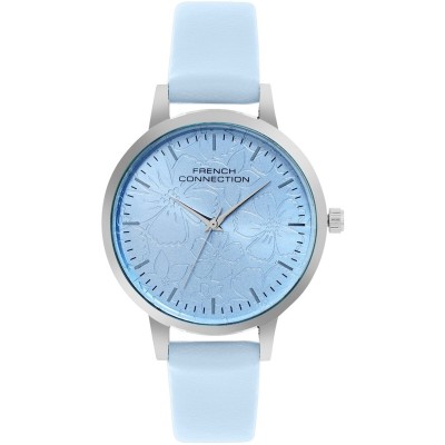 часовник,часовници,аксесоари,на,разпродажба,fcuk,fcuk,silver,case,round,shape,sky,blue,strap,quartz,watch,sky,blue