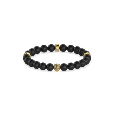 guess,black,beads,12mm,lion,bracelet,yellow,tone