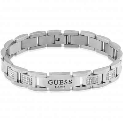 guess,12mm,flat,chain,white,cz,bracelet,steel