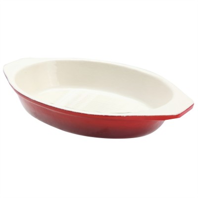 zodiac,cast,iron,oval,dish,red