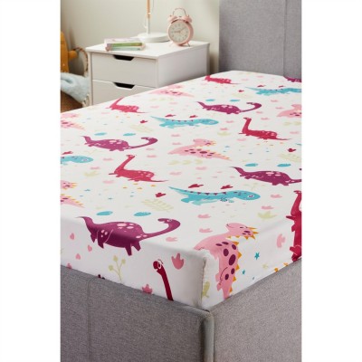 спално,бельо,и,комплекти,homelife,dino,footprints,kids,fitted,sheet,pink,multi