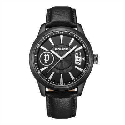 часовник,часовници,аксесоари,на,разпродажба,police,leather,strap,watch,black