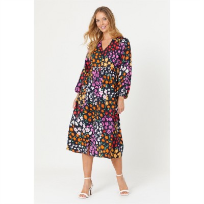 рокля,дамски,поли,и,рокли,дамски,облекла,размер,be,you,floral,midi,dress,black