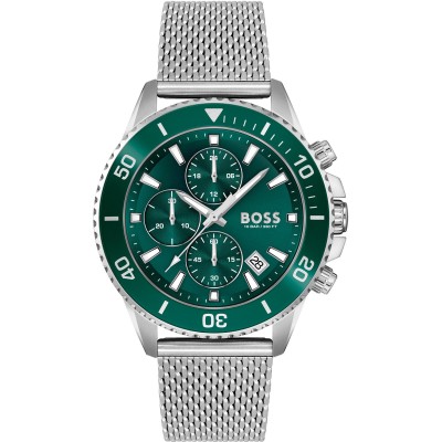 часовник,часовници,бижутерия,boss,men,s,admiral,stainless,steel,46mm,water,resistant,analogue,quartz,watch,green,silver