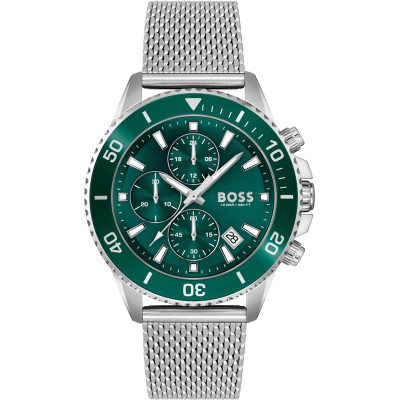 часовник,часовници,аксесоари,на,разпродажба,boss,gents,boss,admiral,stainless,steel,strap,watch,green,silver