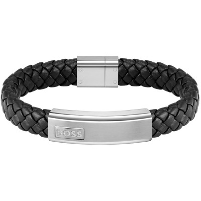 аксесоари,на,разпродажба,boss,gents,boss,lander,black,leather,bracelet,black
