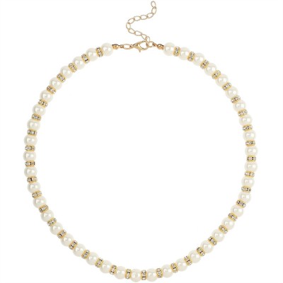 подаръци,и,играчки,mason,knight,yager,faux,6mm,pearl,and,crystal,bead,necklace,gold,and,white