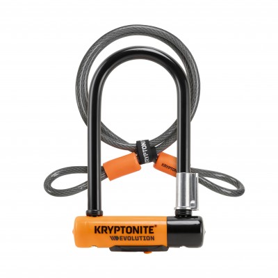 kryptonite,evolution,mini,7,u,lock,with,4,foot,cable,and,flexframe,bracket,sold,secure,gold,black,orange