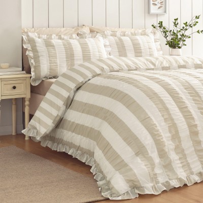 catherine,lansfield,seersucker,frill,stripe,duvet,cover,set,natural