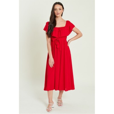 рокля,дамски,поли,и,рокли,дамски,облекла,размер,be,you,frill,bardot,belted,midaxi,dress,red
