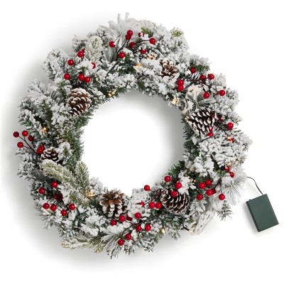 коледни,опаковки,и,декорации,the,spirit,of,christmas,60cm,pre,lit,wreath,54,white,flocking,one,size,white,flock