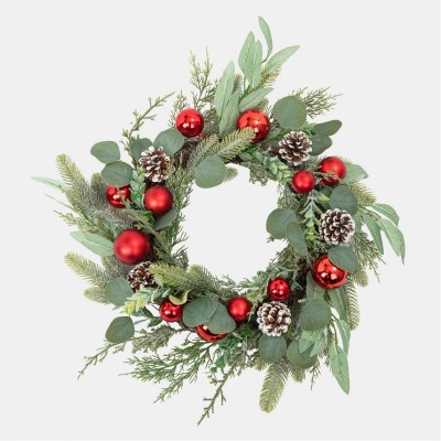коледни,опаковки,и,декорации,the,spirit,of,christmas,50cm,wreath,54,red,bauble,one,size,red,bauble