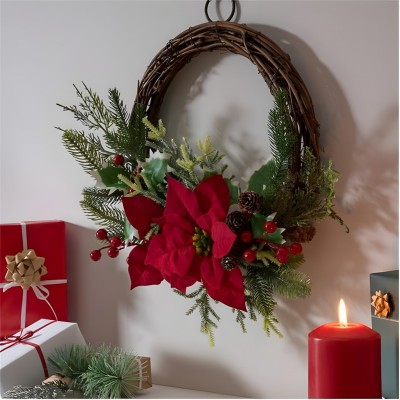 коледни,опаковки,и,декорации,the,spirit,of,christmas,40cm,pre,lit,half,wreath,54,poinsetta,one,size,poinsetta