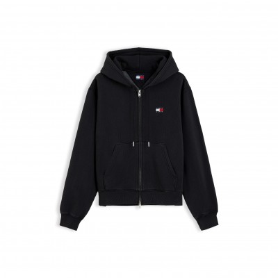 дамска,поларена,блуза,tommy,jeans,women,s,badge,cotton,full,zip,fleece,top,black