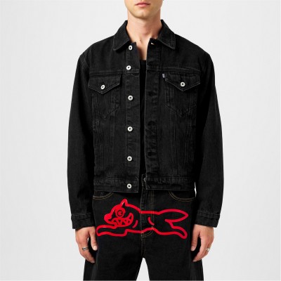 яке,мъжки,якета,icecream,men's,rundog,button,through,denim,jacket,black,red