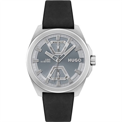 часовник,часовници,hugo,gents,hugo,expose,black,leather,strap,watch,grey,black