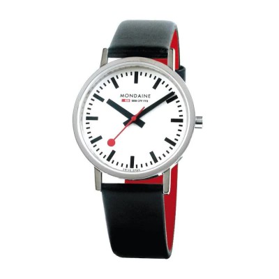часовник,часовници,mondaine,classic,woman,watch,black,(white,black,leather,red,lining)